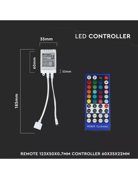 Infrarood afstandsbediening en controller voor LED-strips, RGB + wit, 40 toetsen - V-TAC 3326