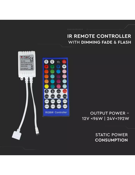 Infrarood afstandsbediening en controller voor LED-strips, RGB + wit, 40 toetsen - V-TAC 3326
