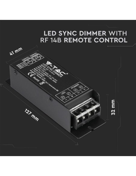 Radio remote control and dimmable controller for LED strips, with RJ45 port, 300W, black - V-TAC VT-2414 3337
