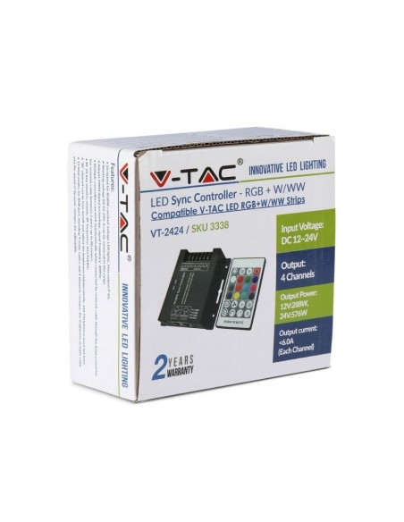 Radiocomando e controller dimmerabile per strip led, con porta RJ45, 24 tasti - V-TAC VT-2424 3338