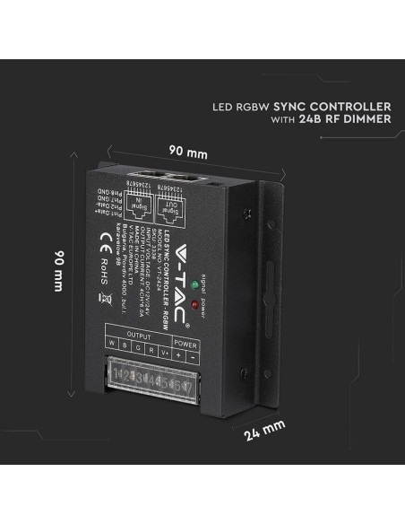 Draadloze afstandsbediening en dimbare controller voor LED-strips, met RJ45-poort, 24 toetsen - V-TAC VT-2424 3338