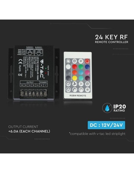 Radiocomando e controller dimmerabile per strip led, con porta RJ45, 24 tasti - V-TAC VT-2424 3338