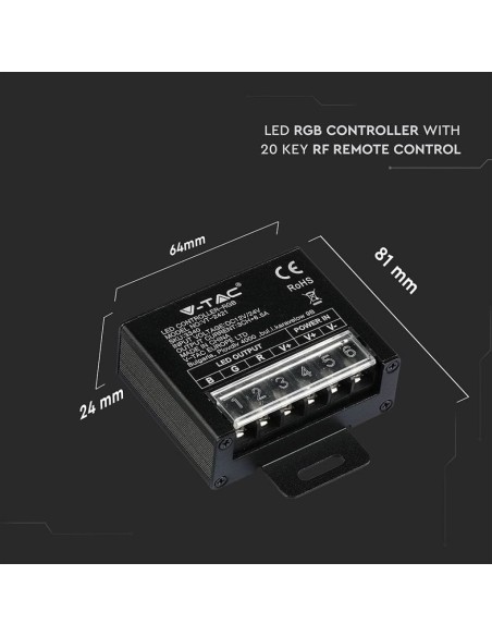 Radiocomando e controller dimmerabile per strip led, con porta RJ45, 20 tasti - V-TAC VT-2421 3340