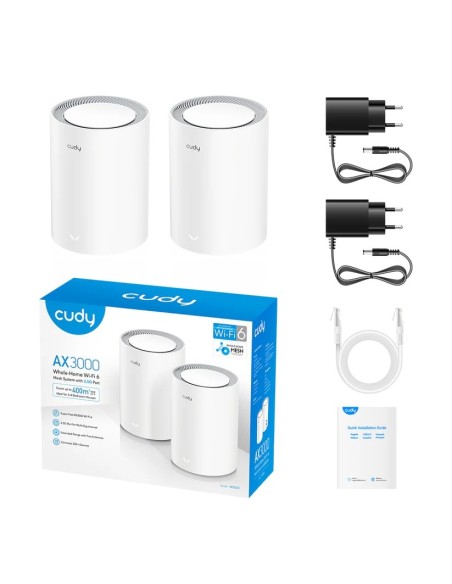 AX3000 Wi-Fi 6 V2.0 Mesh System with 2.5G port, 2 units, extended coverage, dual band - Cudy M3000 V2.0 (2-pack)