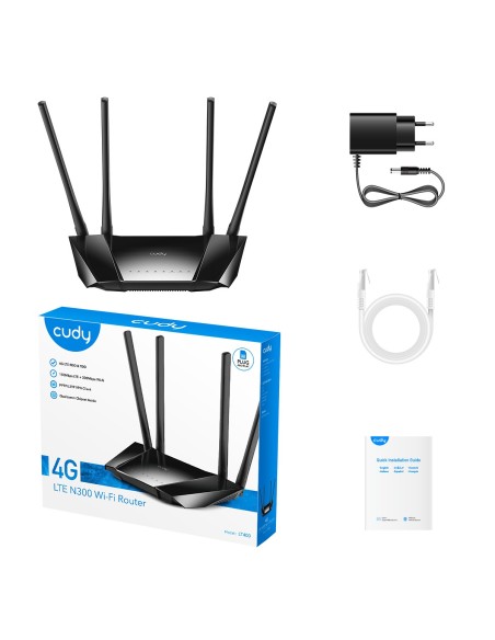 Routeur N300 Wi-Fi 4G LTE Cat.4 avec 4 ports Ethernet 10/100 Mbps, slot Nano SIM et alimentation DC 9V - Cudy LT400