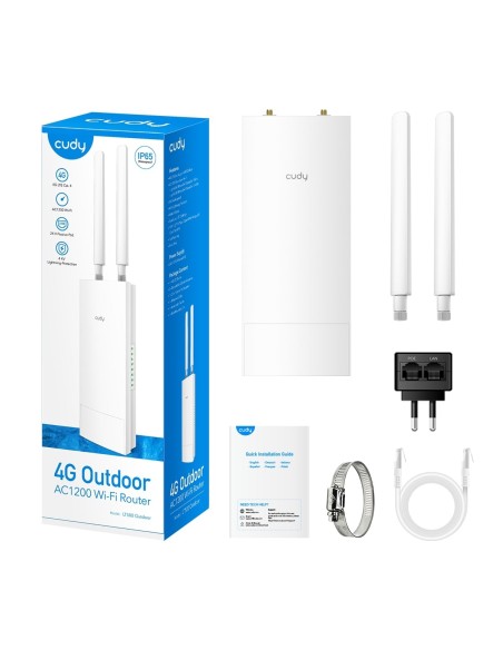 Outdoor AC1200 Wi-Fi 4G LTE Cat.4 IP65 Router with 24V Passive PoE, 1 Fast Ethernet port, Nano SIM slot - Cudy LT500 Outdoor