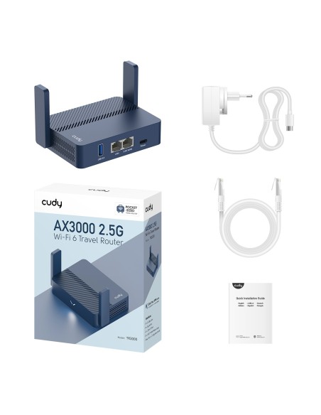 AX3000 Wi-Fi 6 VPN Travel Router met 2.5G poort, dual-band en OpenVPN/WireGuard ondersteuning - Cudy TR3000
