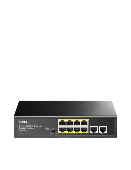 Switch 10 ports 10/100 avec 8 PoE, 2 uplink Gigabit, budget 120W, boîtier métal - Cudy FS1010PG