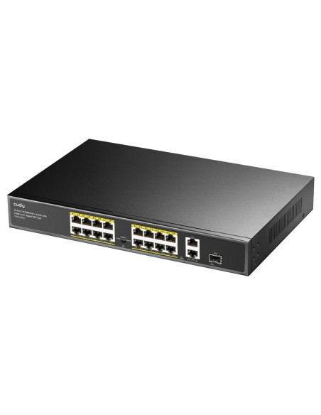 16-Port 10/100 PoE Switch, 2 Gigabit Uplink + 1 SFP, 200W Budget, Rackmount - Cudy FS1018PS1