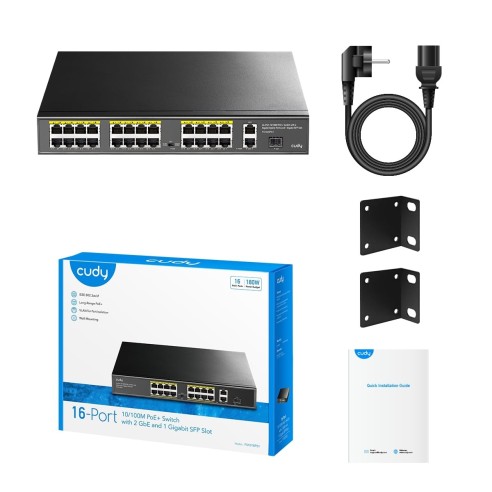 16-Port 10/100 PoE Switch, 2 Gigabit...