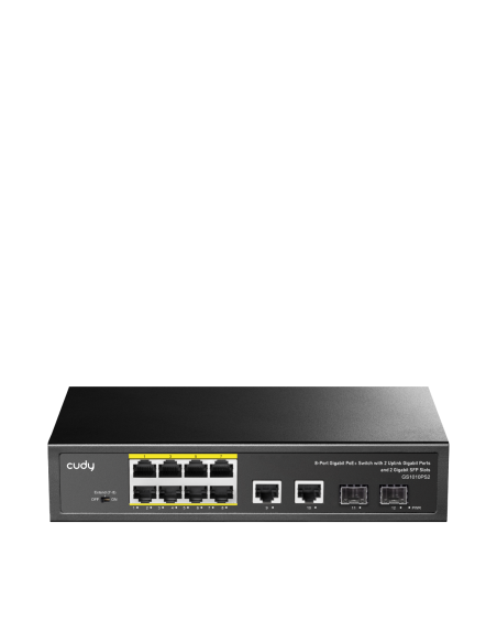 Switch 8 ports Gigabit avec 4 PoE, 2 uplink Gigabit et 2 SFP, budget 120W, rackmount - Cudy GS1010PS2