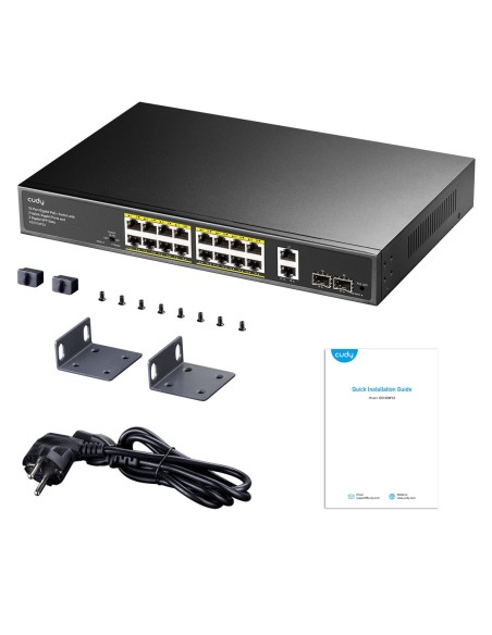 16-Port Gigabit PoE Switch, 8 PoE-Ports, 2 Gigabit Uplink + 2 SFP, 200W Budget, Rackmount - Cudy GS1018PS2
