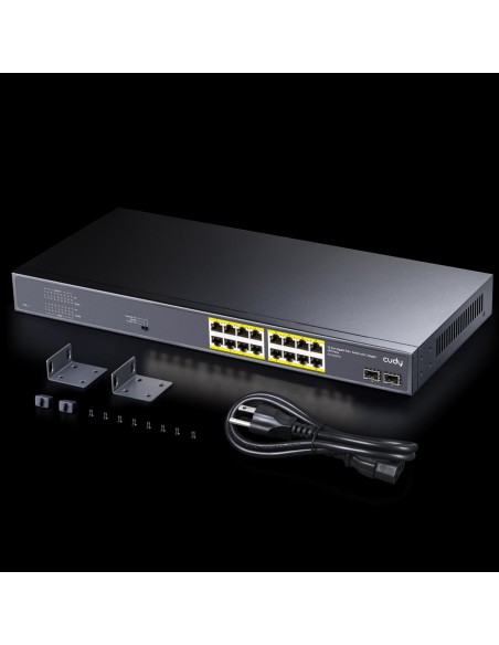 Switch 16 ports Gigabit avec PoE, 2 uplink Gigabit et 2 SFP, budget 200W, rackmount - Cudy GS1020PS2