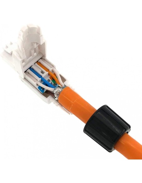 RJ45 Cat.6A UTP plug, toolless installatie met kabelbescherming, voor ronde massieve kabel - Techly Professional 621109