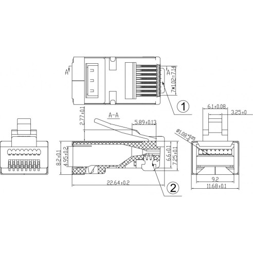 Verpakking van 100 doorvoer RJ45...