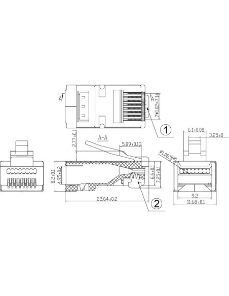 Verpakking van 100 doorvoer RJ45 Cat.6 afgeschermde STP plugs, FastCrimp - Techly Professional 621055