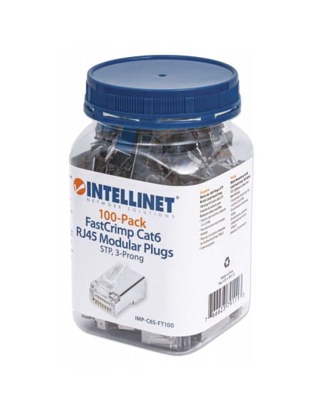Pack of 100 pass-through RJ45 Cat.6 shielded STP modular plugs, FastCrimp for quick installation - Intellinet  791113