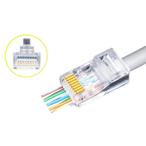 Packung mit 100 Pass-Through RJ45...