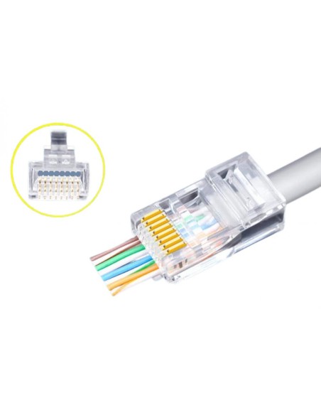 Pack of 100 pass-through RJ45 Cat5e unshielded UTP modular plugs, FastCrimp for quick installation - Intellinet 791083