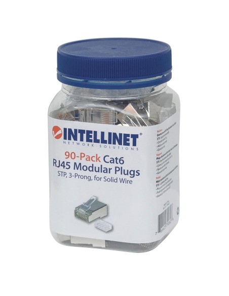 Verpakking van 90 RJ45 Cat.6 afgeschermde STP plugs, drietandsklem voor massieve AWG 24-26 kabel - Intellinet 790628