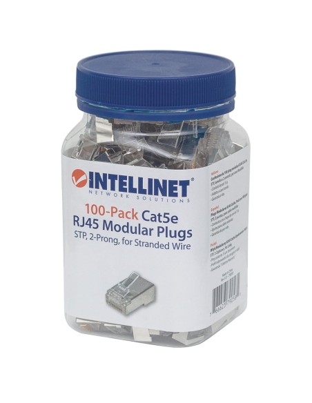 Packung mit 100 RJ45 Cat.5e geschirmten F/UTP Steckern, Zweipol-Klemme, verseiltes AWG 24-26 Kabel - Intellinet 790581