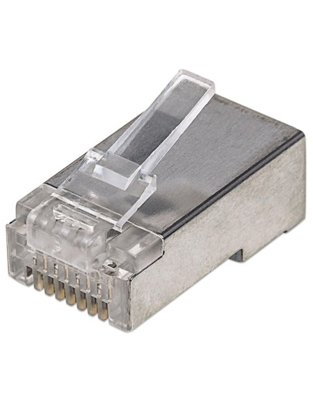 Pack of 100 modular RJ45 Cat.5e shielded F/UTP plugs, two-pole terminal for stranded AWG 24-26 cable - Intellinet 790581