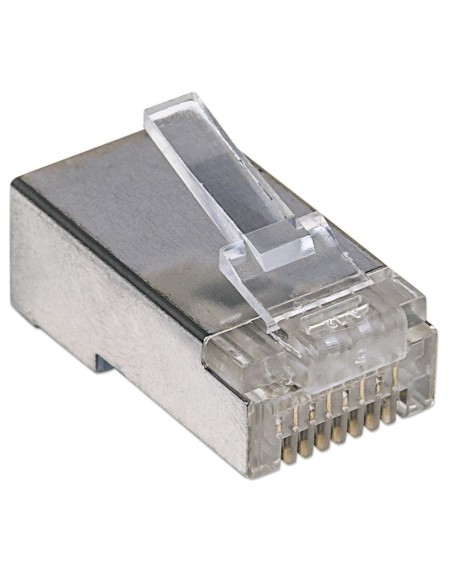 Verpakking van 100 RJ45 Cat.5e afgeschermde F/UTP plugs, tweepolsklem voor soepele AWG 24-26 kabel - Intellinet 790581