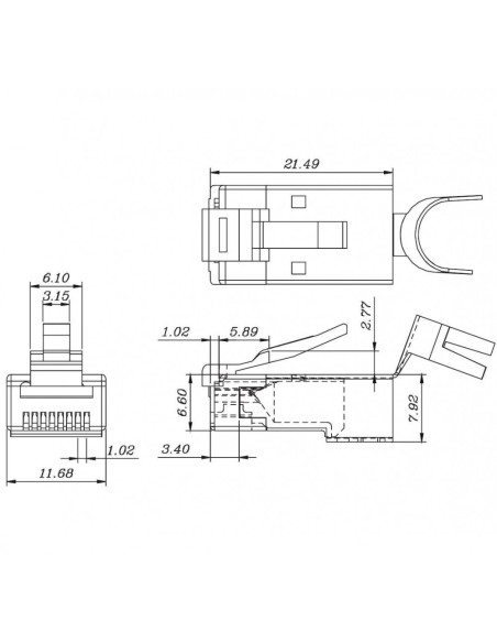 Plug Cat. 6A/7/7A/8.1 RJ45 blindé, lot de 10 pièces, avec guide pour câble rond rigide et souple - Logilink MP0030