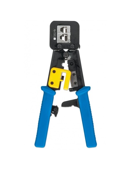 Crimpzange für pass-through Stecker RJ45/RJ12/RJ11, integriertem Schneiden und Abisolieren - Techly Professional 621062