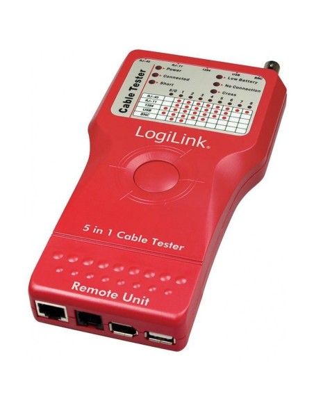 Multifunctionele netwerktester voor Firewire, RJ45 Cat.5/6, ISDN, USB, BNC kabels met pin-to-pin test - Logilink WZ0014