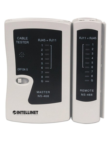 Netzwerktester für RJ11-, RJ12- und RJ45-Kabel mit Pin-to-Pin-Test, Durchgangsprüfung und Schutzhülle - Intellinet 780087