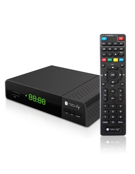 Digitaler terrestrischer Decoder-Empfänger DVB-T/T2 H.265 HEVC 10bit, Display, Universal-Fernbedienung - TECHLY 360998
