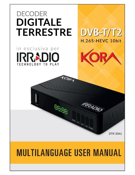 Digital terrestrial decoder IRRADIO KORA DTR-3341 DVB-T2 HEVC H.265 10bit, Full HD, USB player - Kora DTR-3341
