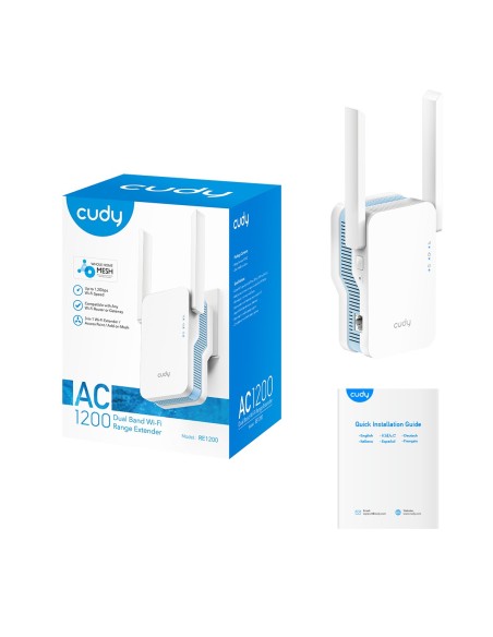 AC1200 Dual-Band WiFi Mesh Repeater, 1200 Mbps, compact plug-in met Ethernet-poort - Cudy RE1200