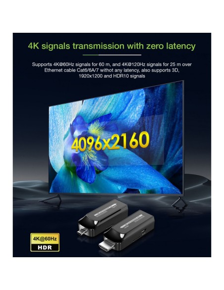 Extender USB-C vers HDMI 4K sur Cat.6/6a/7 jusqu'à 60 m, HDMI 2.0, autoalimenté - Techly 367799