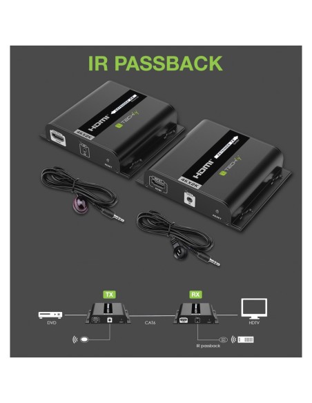 Récepteur Supplémentaire Extender HDMI Over IP PoE 4K UHD sur Cat.6 jusqu'à 120 m - Techly 366433