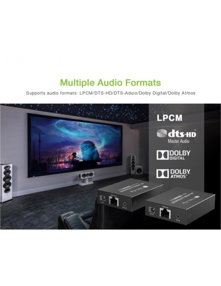 Extender HDMI 4K@60Hz sur Cat.6/6a/7 jusqu'à 50 m, PoC, 600 MHz - Techly 366587
