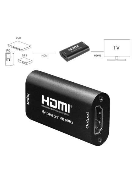 HDMI 2.0 Repeater 4K@60Hz up to 40 m, HDCP 2.2, 3D, 600 MHz - Techly 366808