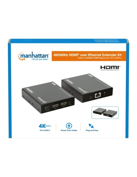 HDMI Over Ethernet 4K@60Hz Extender Kit bis 70 m, HDMI 2.0 - Manhattan 207980