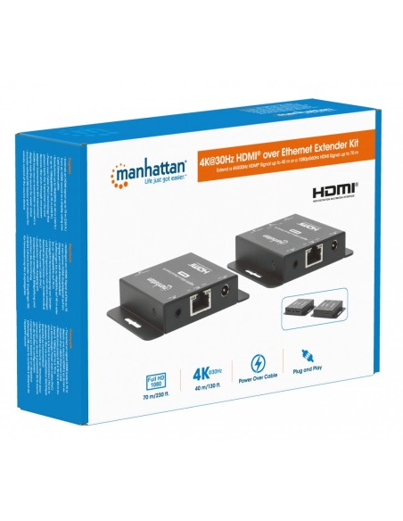 Kit Extender HDMI Over Ethernet 4K@30Hz jusqu'à 70 m, 340 MHz - Manhattan 168397