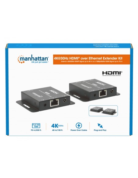 HDMI Over Ethernet 4K@30Hz Extender Kit bis 70 m, 340 MHz - Manhattan 168397