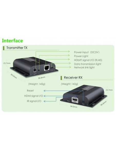 Zusätzlicher Empfänger HDMI Extender mit IR über Cat.6 bis 120 m - Techly 361865
