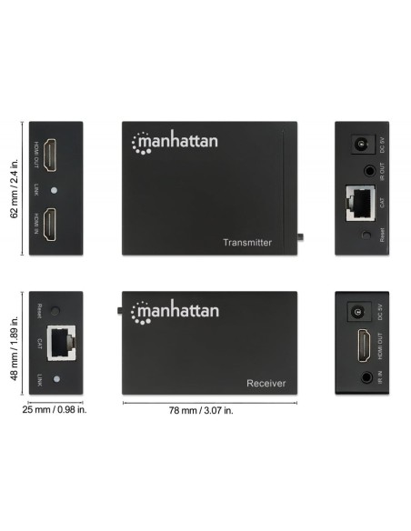 HDMI Over Ethernet 1080p Extender Kit up to 50 m, IR, 340 MHz - Manhattan 207461