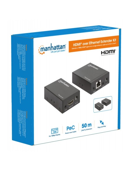 HDMI Over Ethernet 1080p Extender Kit tot 50 m, IR, 340 MHz - Manhattan 207461