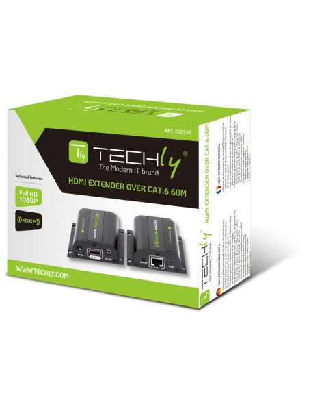 Extender HDMI Full HD 3D avec IR sur Cat.5E/6/6a/7 jusqu'à 60 m, autorégulé - Techly 020355