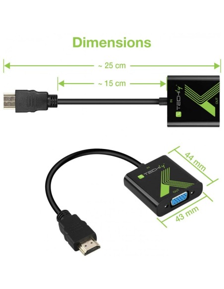 HDMI zu VGA 1920x1200 Konverterkabel, HDCP, 9-Bit-DAC, 15cm Kabel - Techly 301658