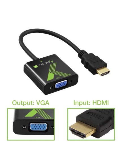 HDMI zu VGA 1920x1200 Konverterkabel, HDCP, 9-Bit-DAC, 15cm Kabel - Techly 301658