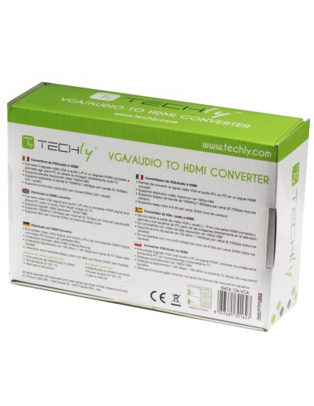 VGA en stereo R/L audio naar HDMI converter, Full HD 1080p, voeding inbegrepen - Techly 301627