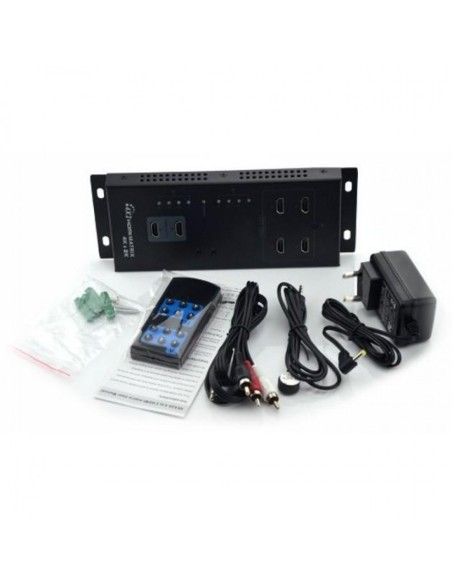 HDMI 1.4 Matrix met 4 ingangen en 2 uitgangen, 4K UHD, 3D, diepe 12-bit kleuren en analoge audio-uitgang - Techly 309883