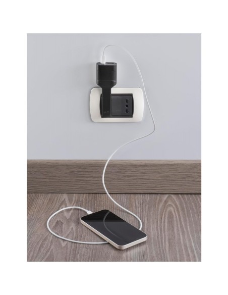 Ultraplatte adapterstekker 10A/USB type A QC18W en USB-C PD20W, zwart, Emilia-serie Flat - Rosi RS7712NC